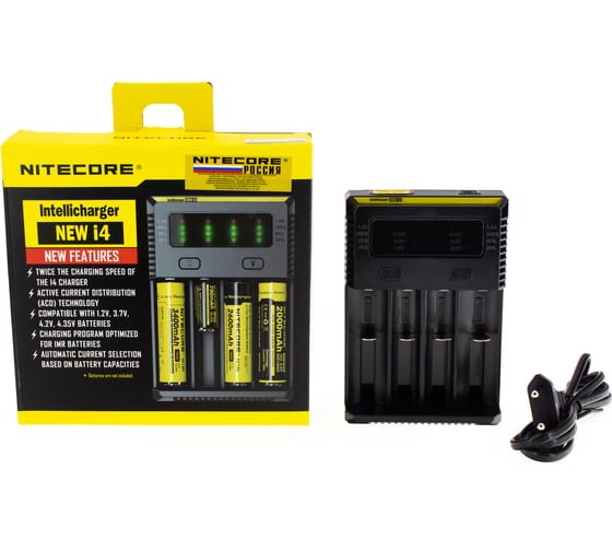 Зарядное устройство Nitecore i4 18650/16340 на 4АКБ Intellicharge V2 Совместим с Li-ion и Ni-MH/Ni-Cd аккумуляторами с автоматическим определением 15364