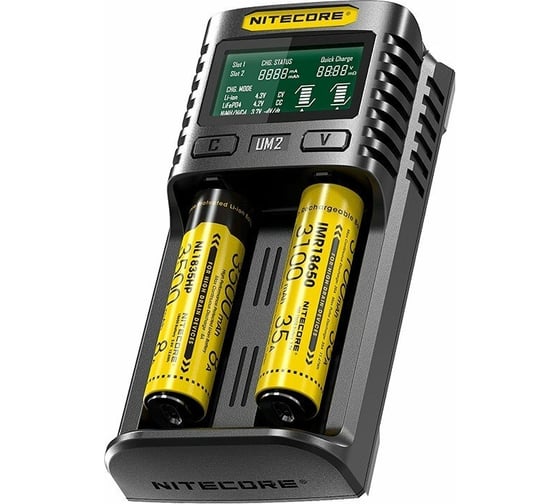 Зарядное устройство Nitecore UM2 18650/21700 на 2АКБ Intellicharge V2 Совместим с Li-ion/IMR и Ni-MH/Ni-Cd аккумуляторами с автоматическим определением 18264