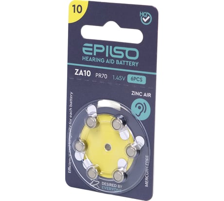 Элементы питания Epilso za10 (pr70) 1.45v 6 шт на блистере EPB-ZA10-6BC