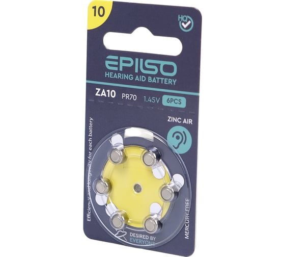 Элементы питания Epilso za10 (pr70) 1.45v 6 шт на блистере EPB-ZA10-6BC
