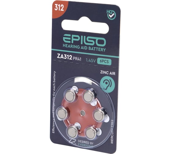Элементы питания Epilso za312 (pr41) 1.45v 6 шт на блистере EPB-ZA312-6BC