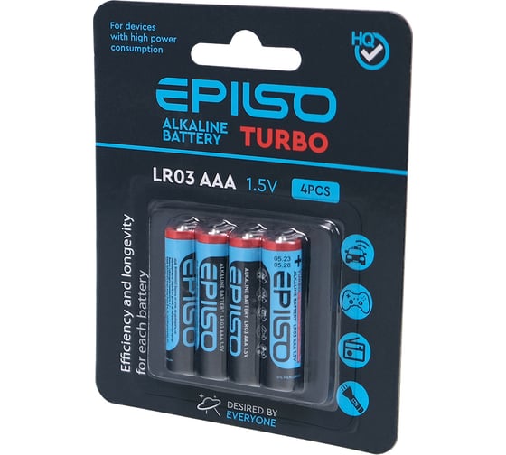 Элементы питания Epilso мизинчиковый lr03/aaa 1.5v turbo 4 шт на блистере EPB-LR03-4BC-T