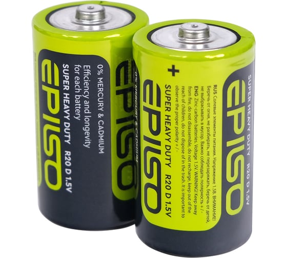 Элементы питания Epilso солевой r20/d 1.5v 2 шт EPB-R20-2S 1
