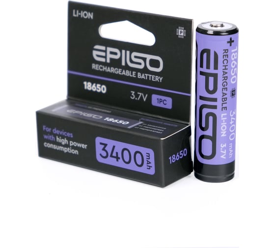 Аккумулятор Epilso Li-ion 18650 3400mah 3.7v с защитой EPB-18650-3.4-WP 1