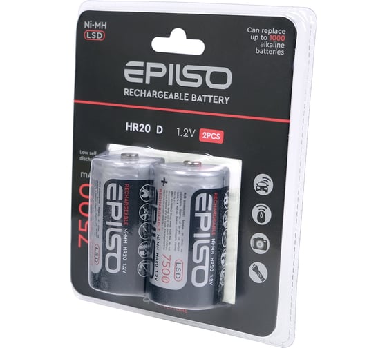 Никель-металл-гидридный аккумулятор Epilso (nimh)hr20/d 7500mah 2bc 1.2v lsd EPB-HR20-7.5-LSD 1