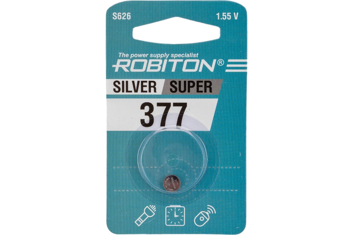 Элемент питания Robiton SUPER R-377-BL1 377 (SR626SW) BL1 18471 - выгодная  цена, отзывы, характеристики, фото - купить в Москве и РФ