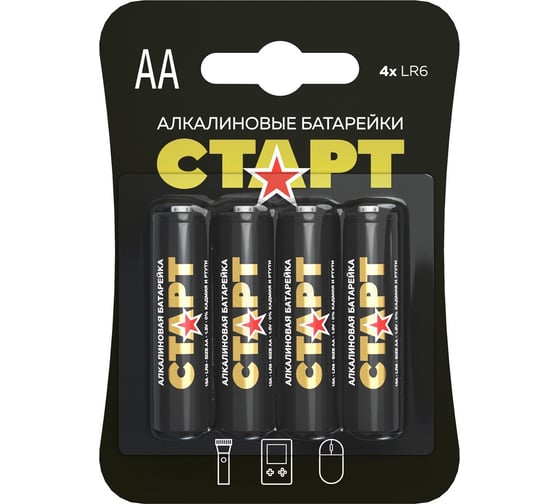 Алкалиновые батарейки СТАРТ lr6-bl4 n аа 4шт 19123 1