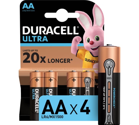 Щелочные батарейки Duracell, Ultra размера AA, 4шт Б0038761 1