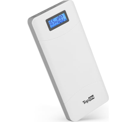 Внешний аккумулятор TopON 18000mAh (66.6Wh) QC 2.0, 2 USB для ноутбука, планшета, смартфона и аккумулятора авто. Белый TOP-T72/W