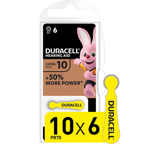 Батарейки Duracell, Hearing Aid для слуховых аппаратов в размере 10, 6шт Б0039179