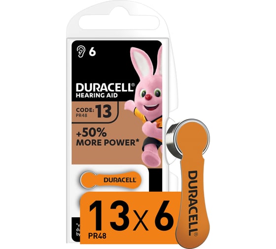 Батарейки Duracell, Hearing Aid для слуховых аппаратов в размере 13, 6шт Б0039180
