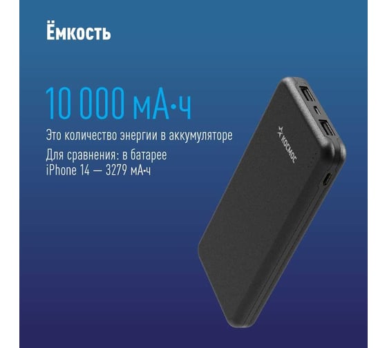 Внешний аккумулятор КОСМОС 10000 мАч 2 USB Micro, KPB10USB2TCMi