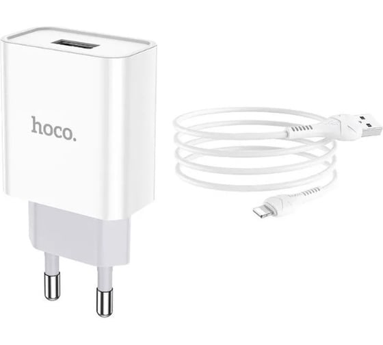 Сетевое зарядное устройство Hoco c81a asombroso 1xusb, 2.1а + usb кабель lightning 8-pin, 1м (белый) 0L-00049102