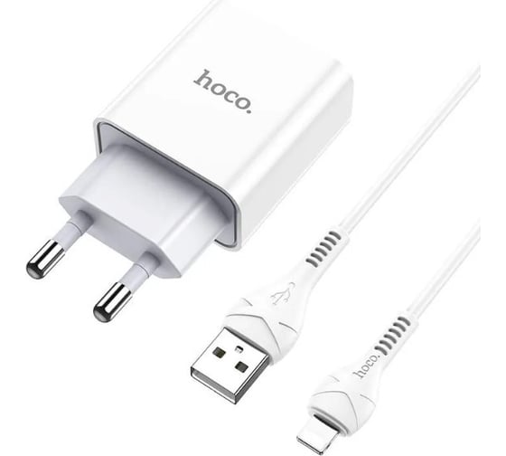 Сетевое зарядное устройство Hoco c81a asombroso 1xusb, 2.1а + usb кабель lightning 8-pin, 1м (белый) 0L-00049102