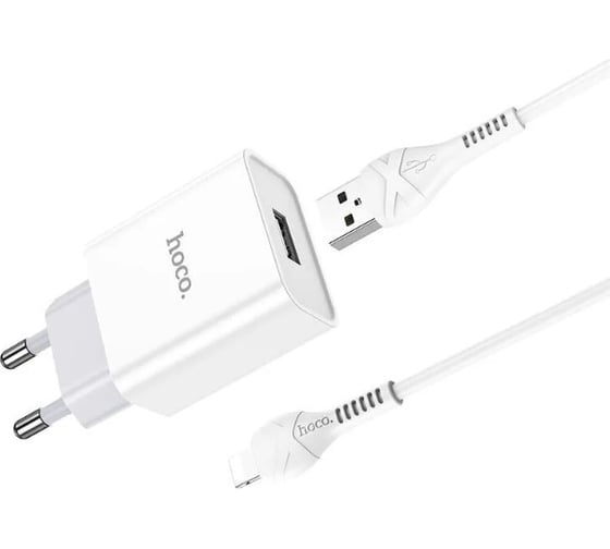 Сетевое зарядное устройство Hoco c81a asombroso 1xusb, 2.1а + usb кабель lightning 8-pin, 1м (белый) 0L-00049102