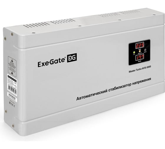 Стабилизатор напряжения ExeGate Master Turbo AVS-3000 3000ВА, 100-265В, цифр. индикация вход вых. напряжения, 220В-8%, КПД 98%, 5 уровней защиты, задержка, усил 291748 1