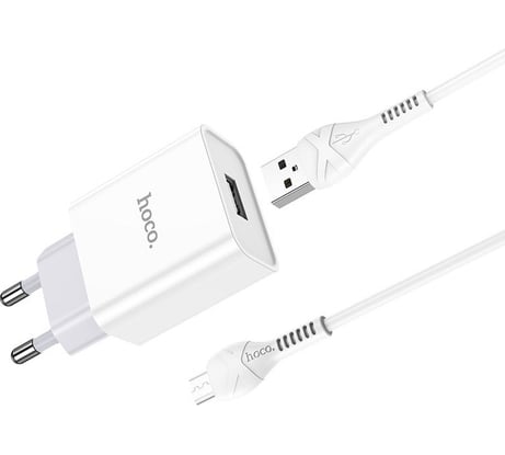 Сетевое зарядное устройство Hoco c81a asombroso 1xusb, 2.1а + usb кабель microusb, 1м (белый) 0L-00049103