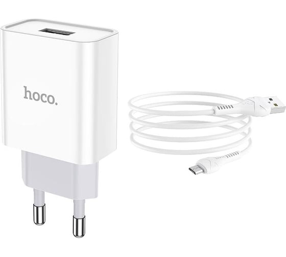 Сетевое зарядное устройство Hoco c81a asombroso 1xusb, 2.1а + usb кабель microusb, 1м (белый) 0L-00049103