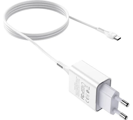 Сетевое зарядное устройство Hoco C81A asombroso 1xusb, 2.1а + USB/Type-C 1м, белый, блистер, 6931474727961