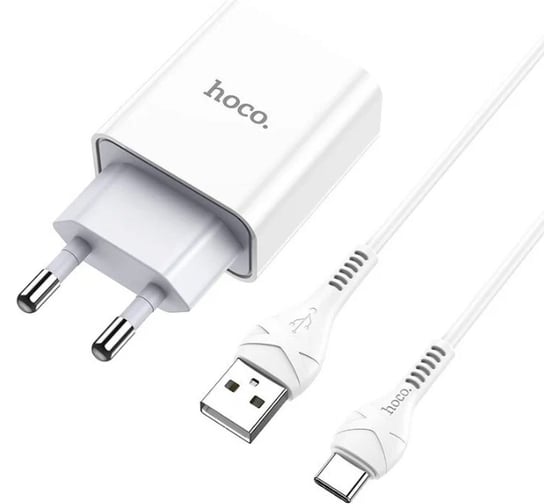 Сетевое зарядное устройство Hoco C81A asombroso 1xusb, 2.1а + USB/Type-C 1м, белый, блистер, 6931474727961