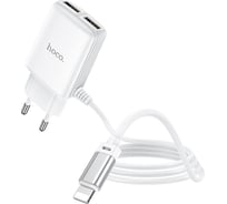 Сетевое зарядное устройство Hoco c82a real power 2xusb, 2.4а, интегр кабель lightning 8-pin, 1м (белый) 0L-00049097