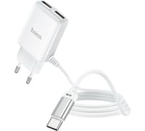 Сетевое зарядное устройство Hoco c82a real power 2xusb, 2.4а, интегр кабель type-c, 1м (белый) 0L-00049100
