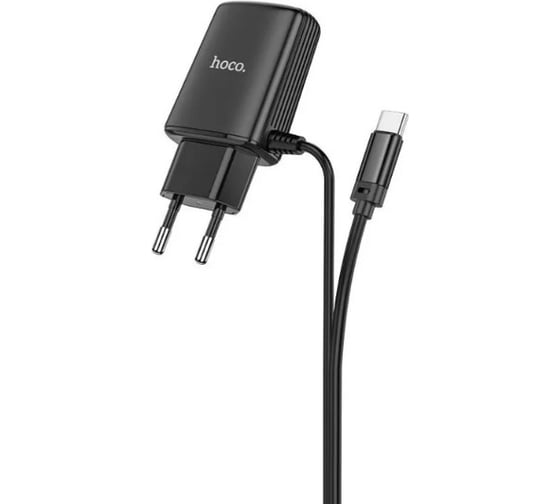 Сетевое зарядное устройство Hoco c82a real power 2xusb, 2.4а, интегр кабель type-c, 1м (черный) 0L-00049099
