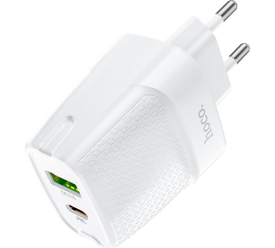 Сетевое зарядное устройство Hoco c85a bright 1xusb, 1xusb-c, 3а, pd20w, qc3.0 (белый) 0L-00050622