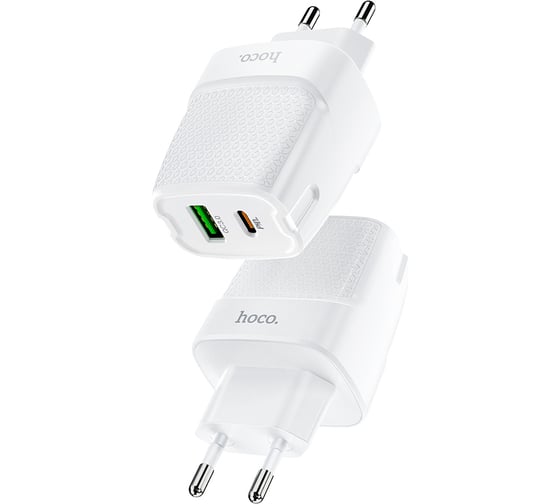Сетевое зарядное устройство Hoco c85a bright 1xusb, 1xusb-c, 3а, pd20w, qc3.0 (белый) 0L-00050622