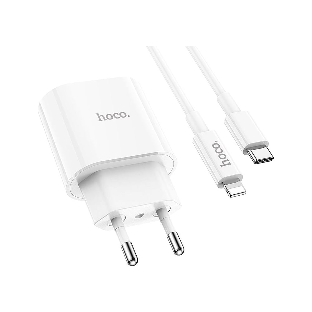 Сетевое зарядное устройство Hoco c94a metro 1xusb-c, 3а, pd20w, + usb-c  кабель lightning 8-pin, 1м (белый) 0L-00054477