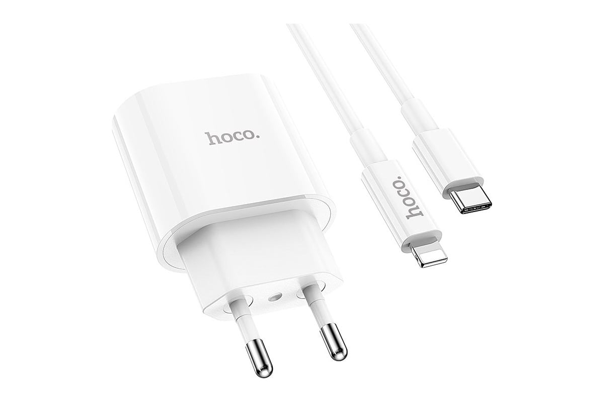 Сетевое зарядное устройство Hoco c94a metro 1xusb-c, 3а, pd20w, + usb-c  кабель lightning 8-pin, 1м (белый) 0L-00054477