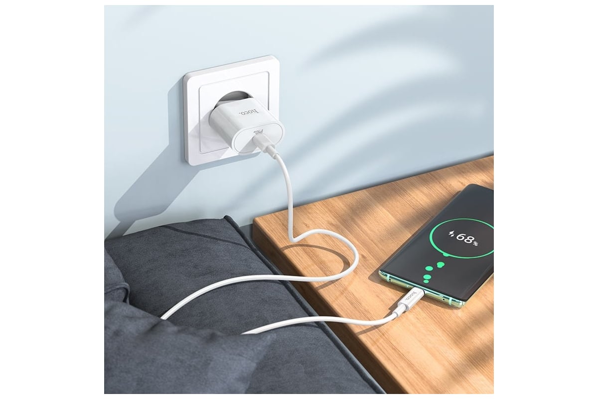 Сетевое зарядное устройство Hoco c94a metro 1xusb-c, 3а, pd20w, + usb-c  кабель lightning 8-pin, 1м (белый) 0L-00054477