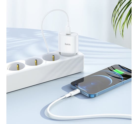 Сетевое зарядное устройство Hoco c94a metro 1xusb-c, 3а, pd20w, + usb-c кабель type-c, 1м (белый) 0L-00054478