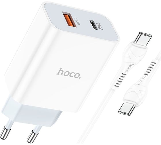 Сетевое зарядное устройство Hoco c97a 1xusb qc3.0, 1xusb-с pd20w + usb-c кабель type-c, 1 м (белый) 0L-00056010