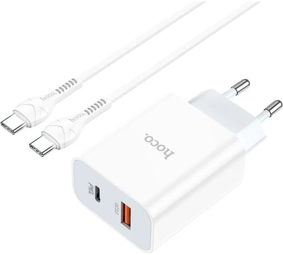 Сетевое зарядное устройство Hoco c97a 1xusb qc3.0, 1xusb-с pd20w + usb-c кабель type-c, 1 м (белый) 0L-00056010