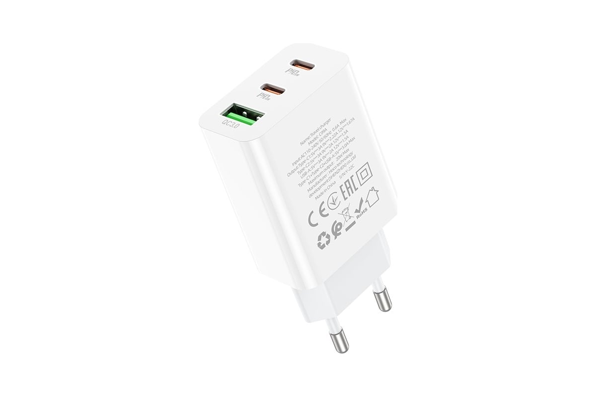 Сетевое зарядное устройство Hoco c99a 1xusb, 2xusb-c, 3а, pd20w, qc3.0  (белый) 0L-00057529 - выгодная цена, отзывы, характеристики, фото - купить  в Москве и РФ