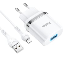 Сетевое зарядное устройство Hoco n1 ardent 1xusb, 2.4а, led + usb кабель lightning 8-pin, 1м (белый) 0L-MG-WF337