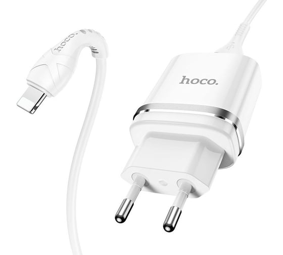 Сетевое зарядное устройство Hoco n1 ardent 1xusb, 2.4а, led + usb кабель lightning 8-pin, 1м (белый) 0L-MG-WF337