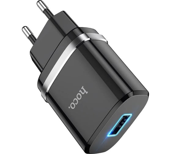 Сетевое зарядное устройство Hoco n1 ardent 1xusb, 2.4а, led + usb кабель microusb, 1м (черный) 0L-MG-WF338