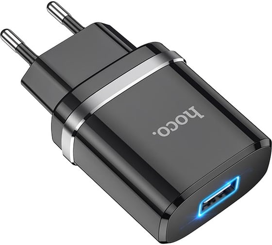 Сетевое зарядное устройство Hoco n1 ardent 1xusb, 2.4а, led + usb кабель type-c, 1м (черный) 0L-MG-WF339