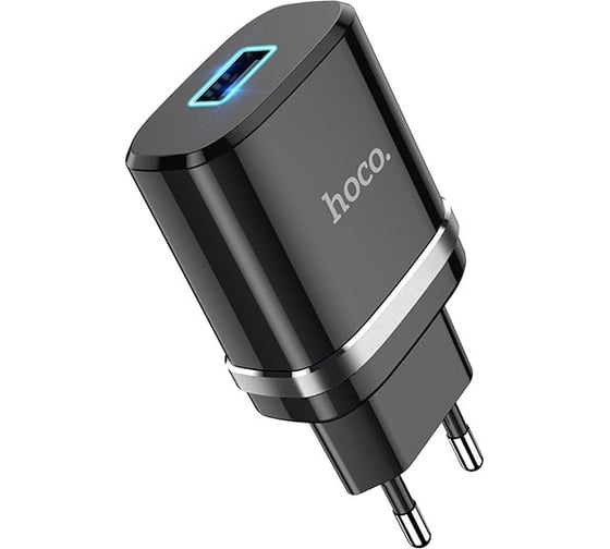 Сетевое зарядное устройство Hoco n1 ardent 1xusb, 2.4а, led + usb кабель type-c, 1м (черный) 0L-MG-WF339