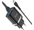 Сетевое зарядное устройство Hoco n1 ardent 1xusb, 2.4а, led + usb кабель type-c, 1м (черный) 0L-MG-WF339 1