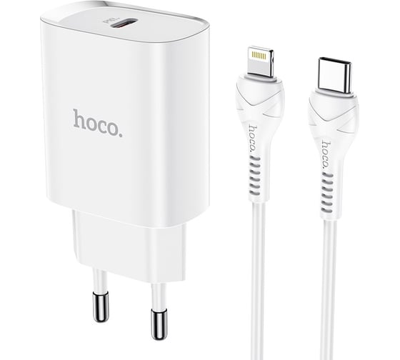 Сетевое зарядное устройство Hoco n14 1xusb-c, 3а, pd20w + usb-c кабель lightning 8-pin, 1м (белый) 0L-00050618