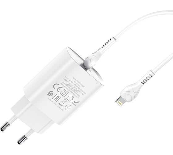 Сетевое зарядное устройство Hoco n14 1xusb-c, 3а, pd20w + usb-c кабель lightning 8-pin, 1м (белый) 0L-00050618
