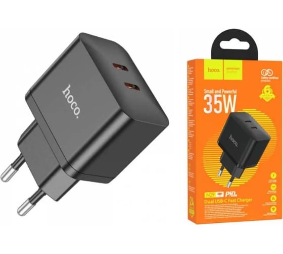 Сетевое зарядное устройство Hoco n29 triumph 2xusb-c, 3а, pd35w, qc3.0, gan (черный) 0L-00057043