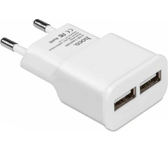 Сетевое зарядное устройство Hoco uh202 2xusb, 2.4а (белый) 0L-00038986