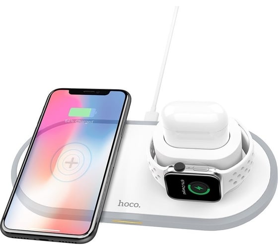Беспроводное зарядное устройство Hoco cw21 wisdom 3в1 для смартфона/iwatch/airpods, 10w/2w/3w, 1м (белый) 0L-00043610