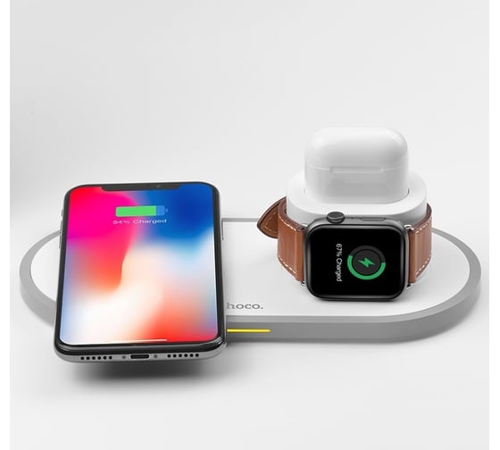 Беспроводное зарядное устройство Hoco cw21 wisdom 3в1 для смартфона/iwatch/airpods, 10w/2w/3w, 1м (белый) 0L-00043610