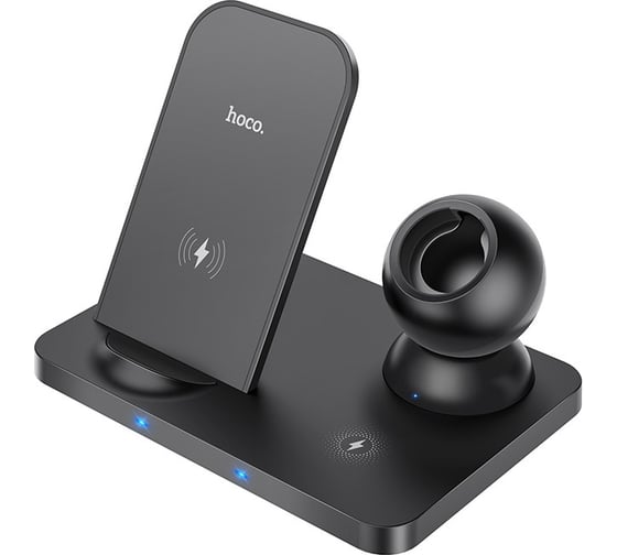 Беспроводное зарядное устройство Hoco cw33 ultra-charge 3в1 для смартфона/iwatch/tws, 15w/3w, 1м (черный) 0L-00051186 1