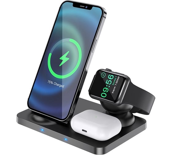 Беспроводное зарядное устройство Hoco cw33 ultra-charge 3в1 для смартфона/iwatch/tws, 15w/3w, 1м (черный) 0L-00051186